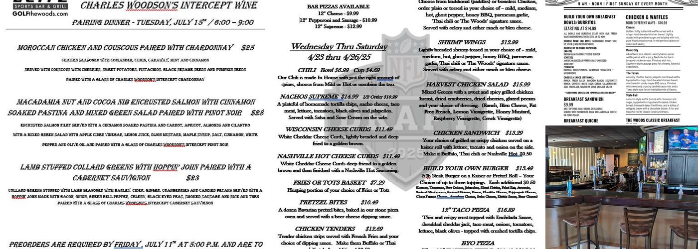 Woods Pub & Grill Menu