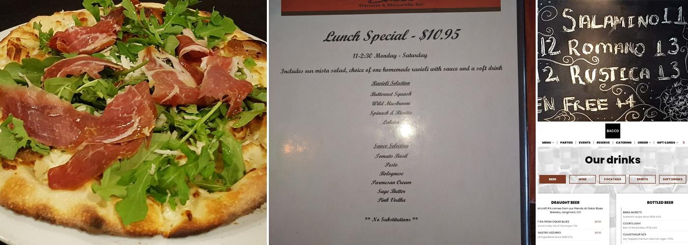 Bacco | Trattoria & Mozzarella Bar Menu