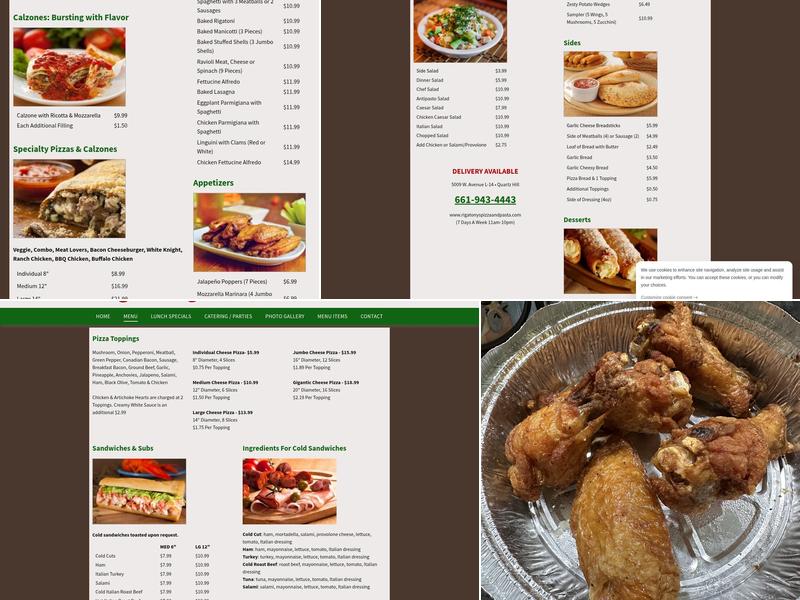 RigaTony’s Pizza & Pasta Menu