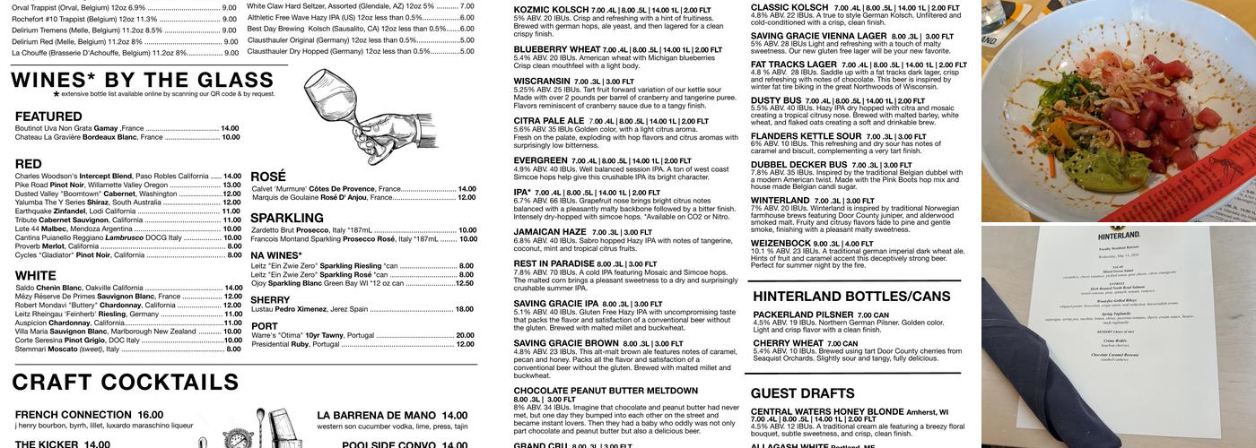Hinterland Brewery Menu