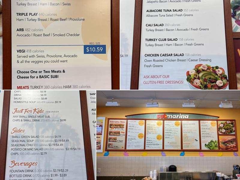 Submarina California Subs Menu