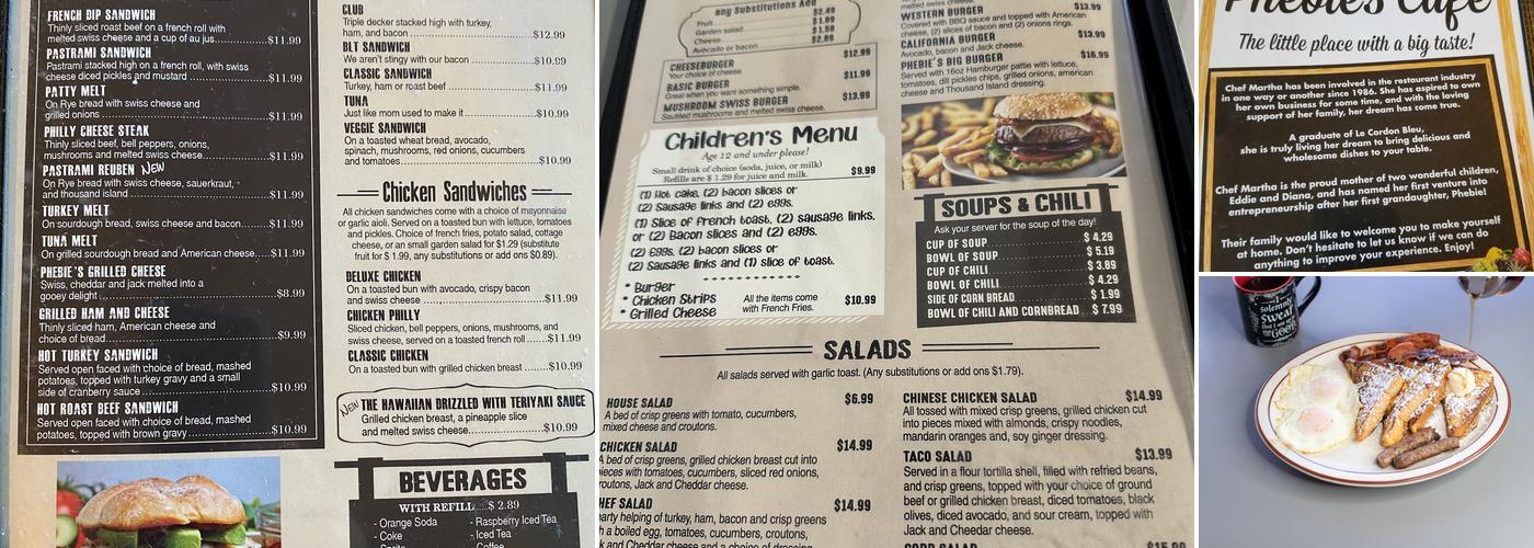 Phebies Cafe Menu