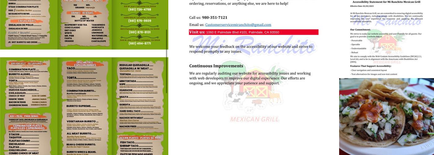 Mi Ranchito Mexican Grill Menu