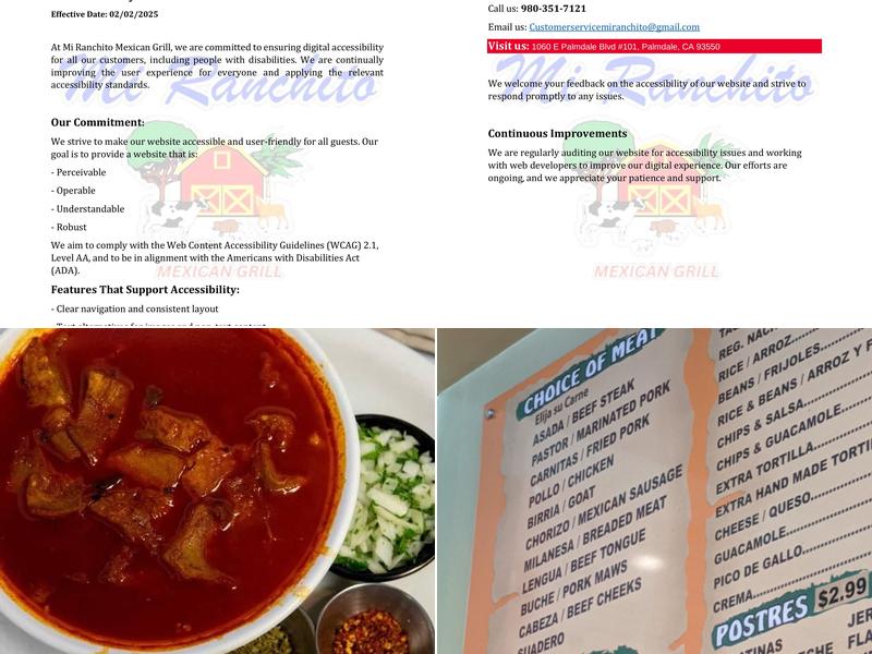 Mi Ranchito Restaurant Menu