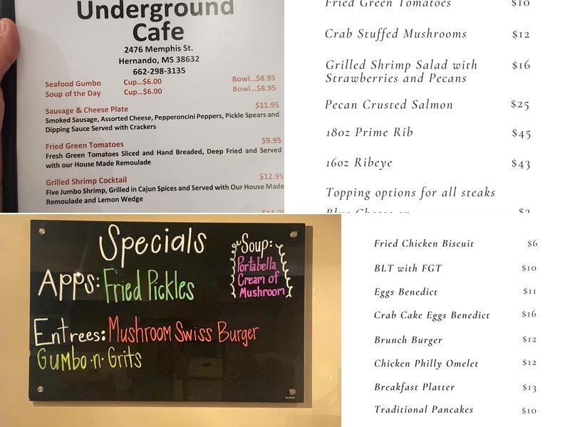 Underground Cafe Menu