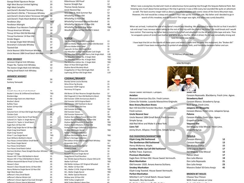 Broken Bit Steakhouse Menu