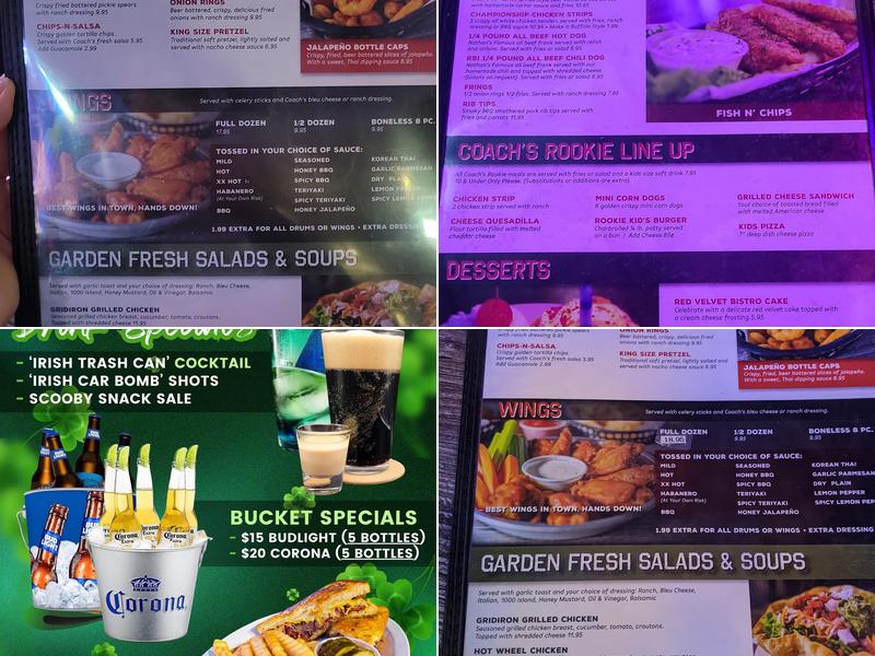 Coach's Sports Bar & Grill Menu