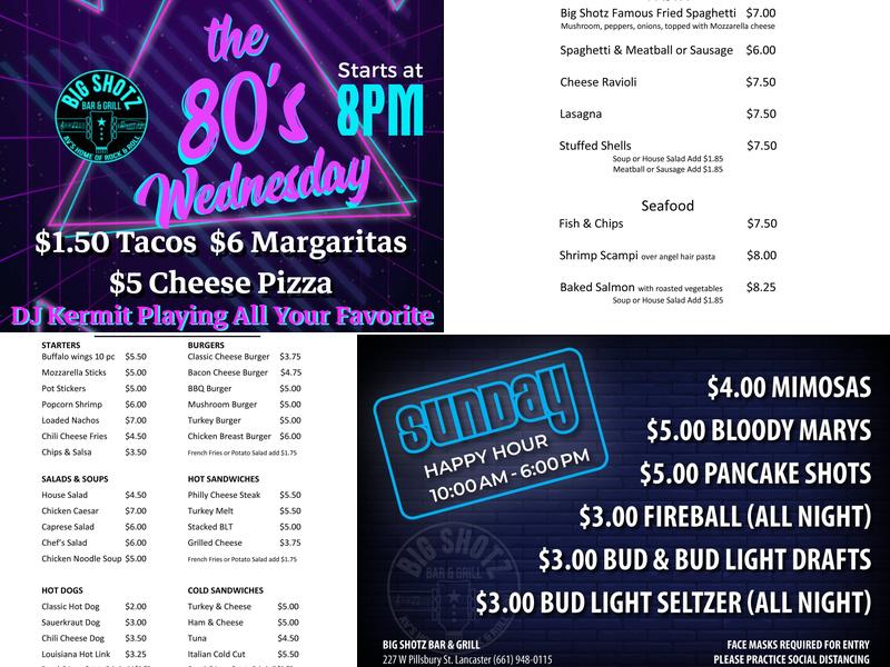 Big Shotz Bar & Grill Menu