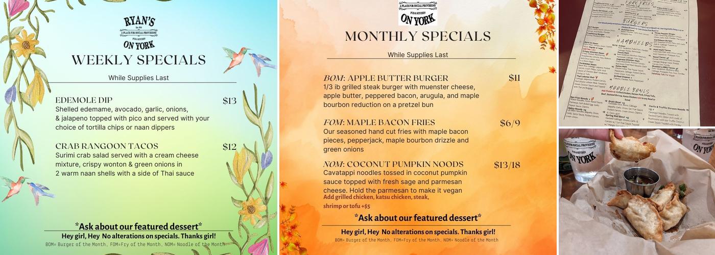 Ryan's On York Menu