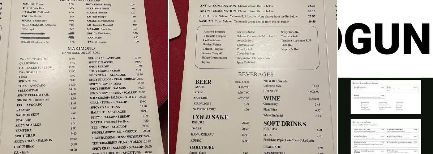 Shogun Sushi Menu