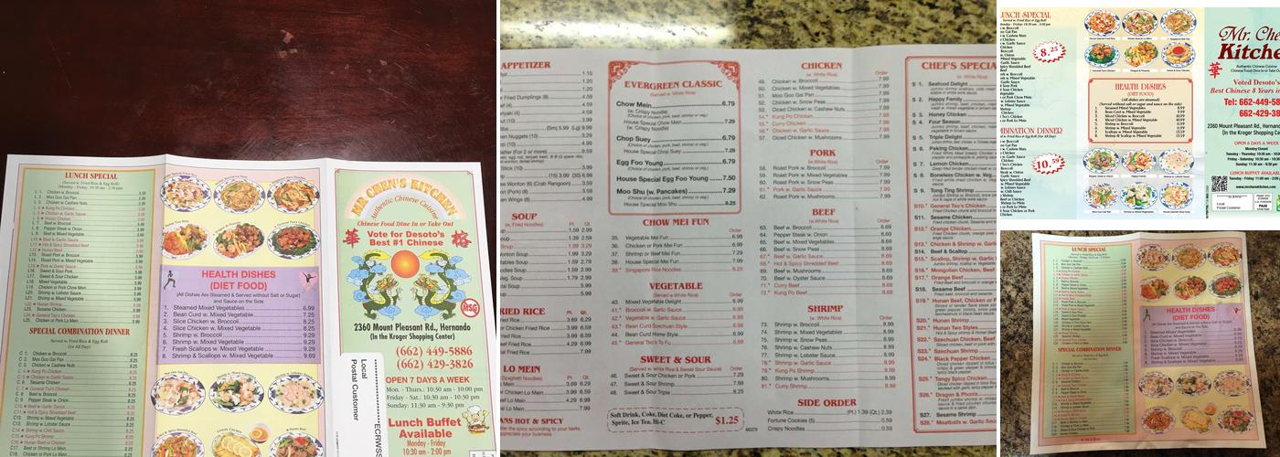 Mr Chen's Kitchen Menu