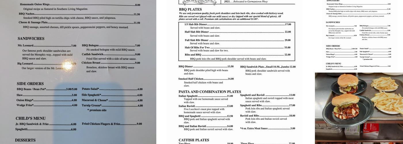 Leonard's Pit Barbecue Menu