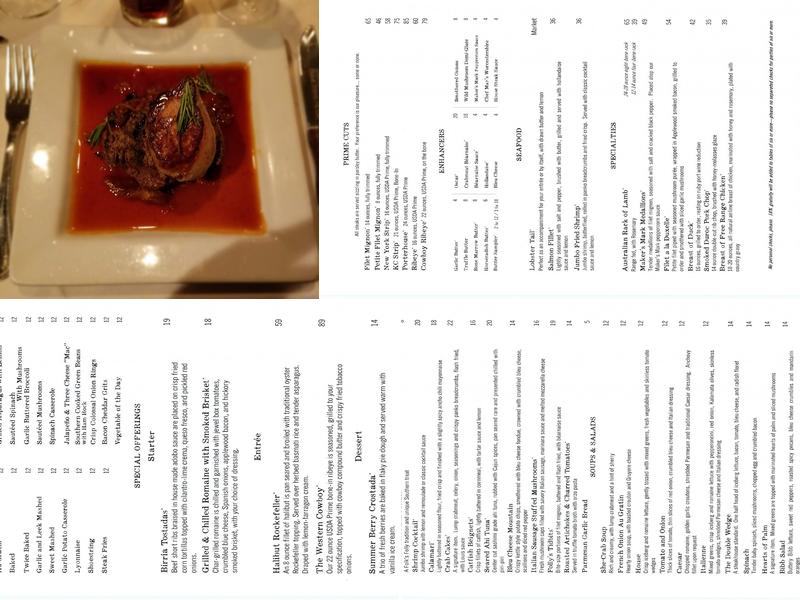 Folk's Folly Prime Steak House Menu
