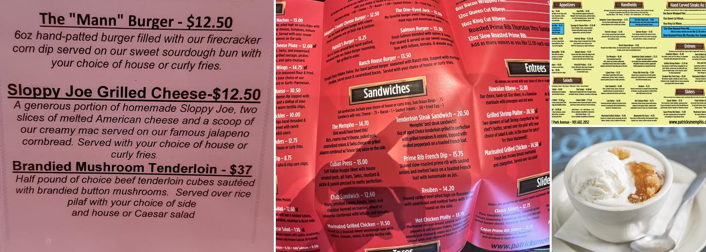 Patrick's Menu