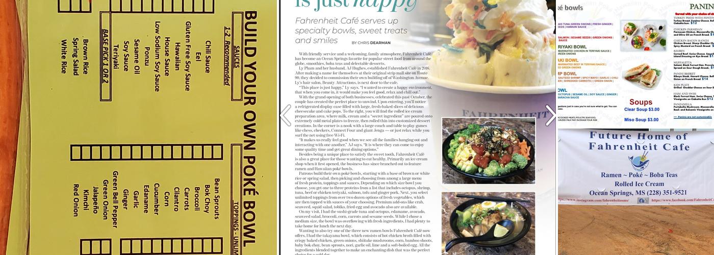 Fahrenheit Cafe Menu