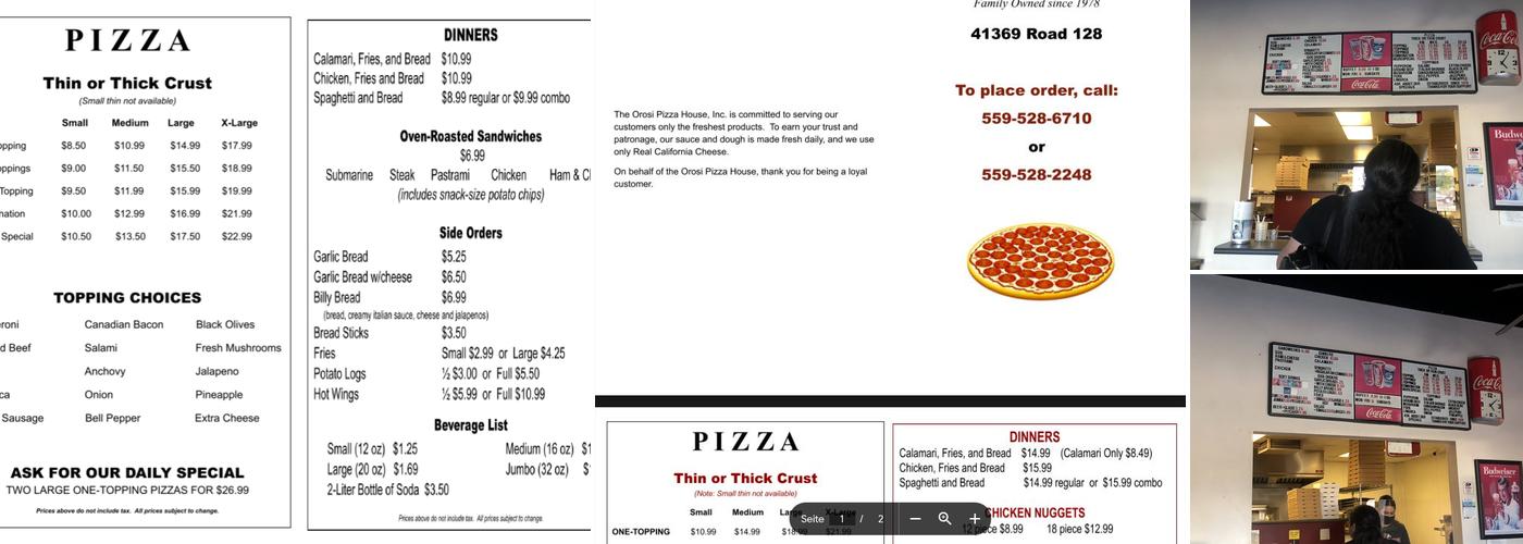 Orosi Pizza House Menu