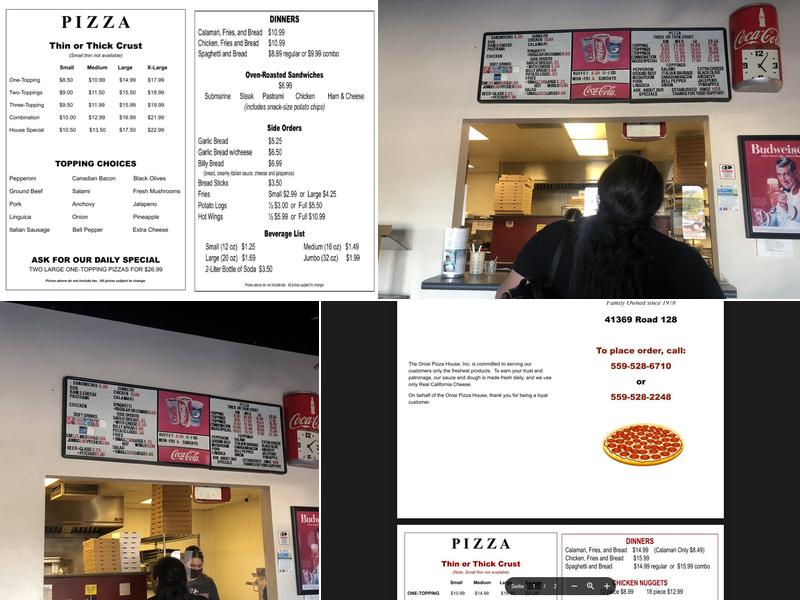 Orosi Pizza House Menu