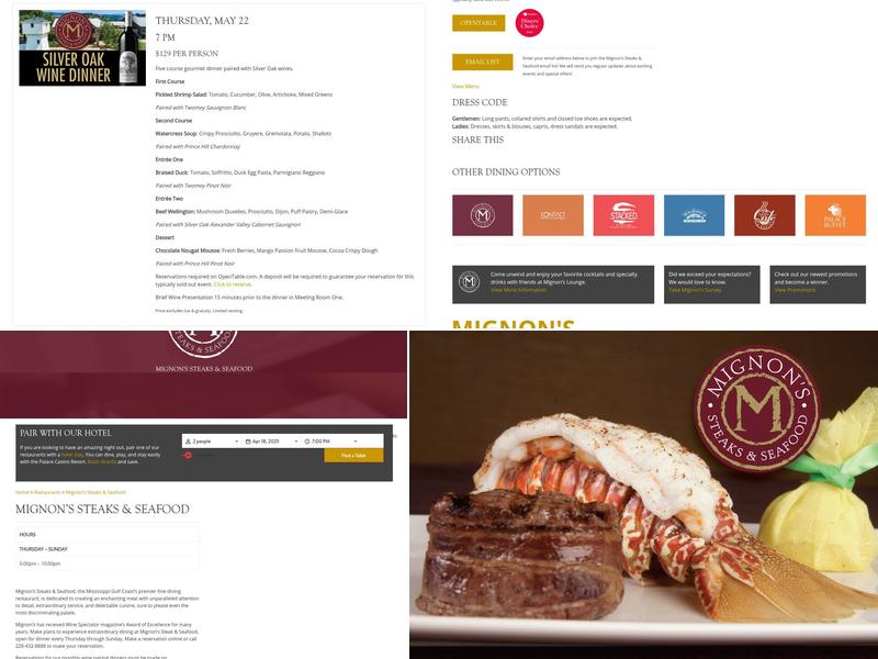 Mignon's Steaks & Seafood Menu