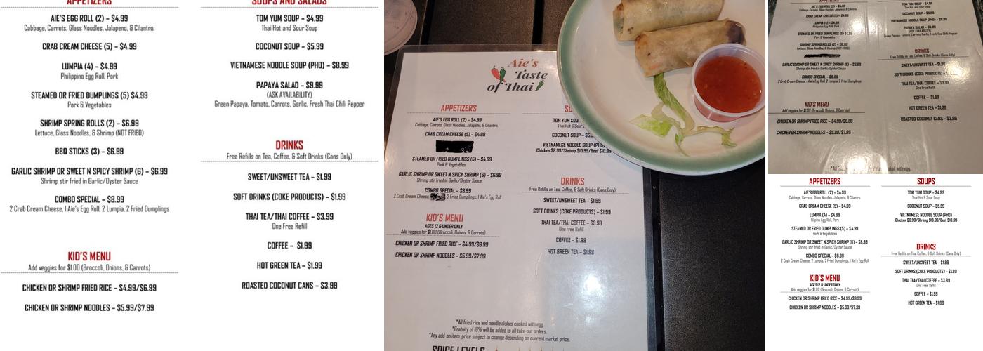 Aie's Taste of Thai Menu