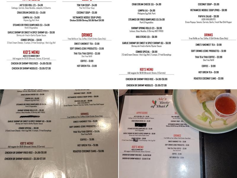 Aie's Taste of Thai Menu