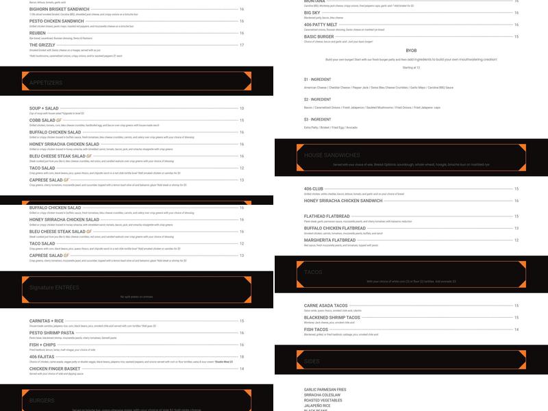 406 Kitchen & Taproom Menu