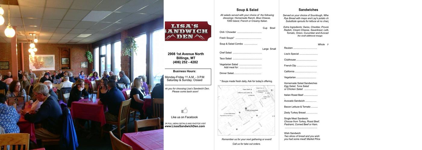 Lisa's Sandwich Den Menu