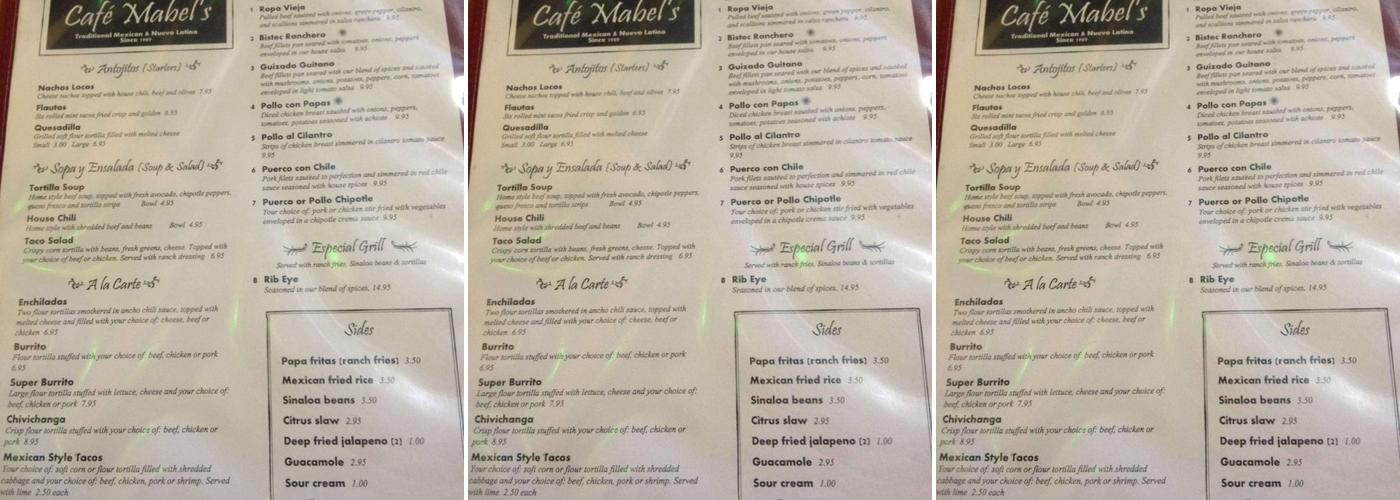 Cafe Mabel Menu