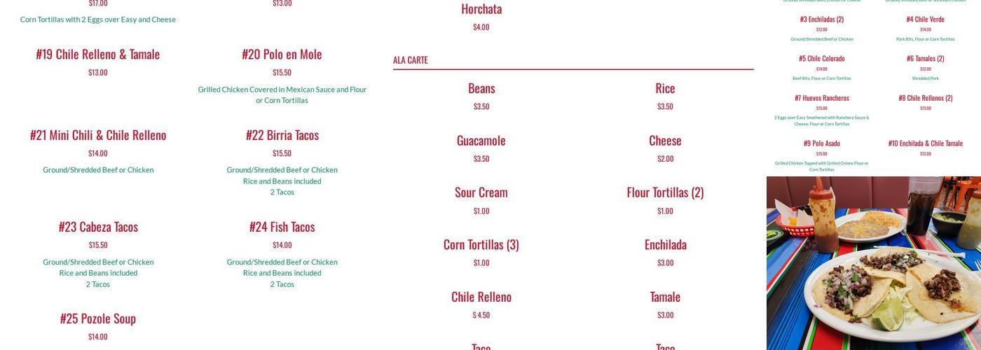 Los Mayas Restaurant Menu