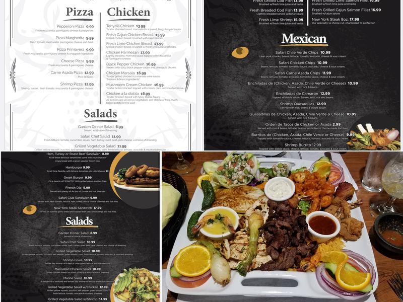 The Safari Restaurant Menu