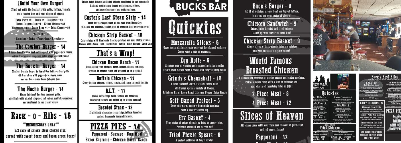 Bucks Bar Menu