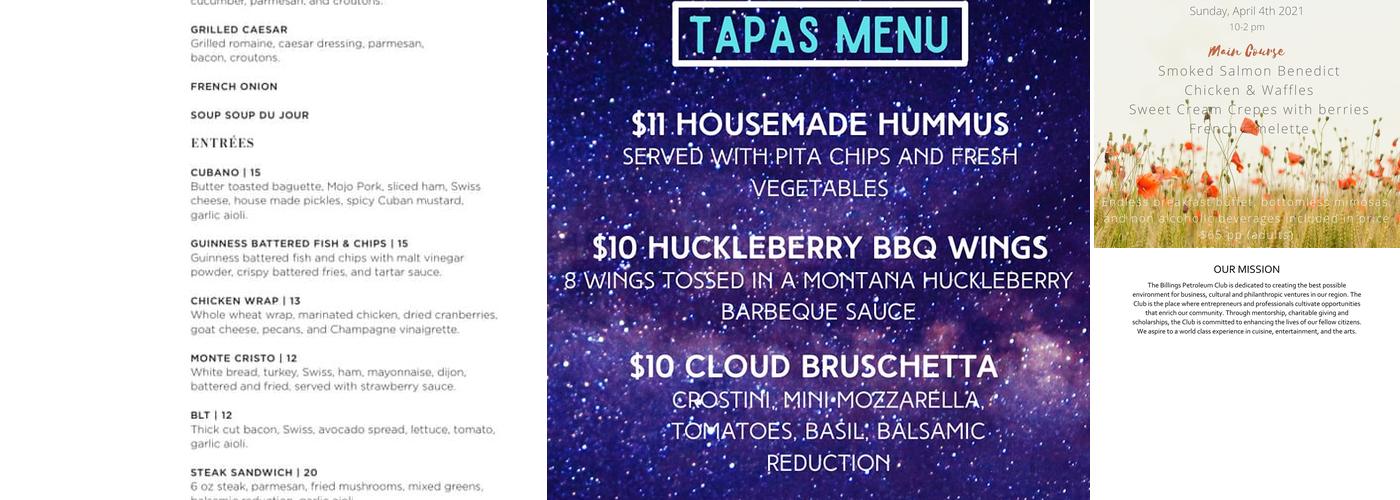 Billings Petroleum Club Menu