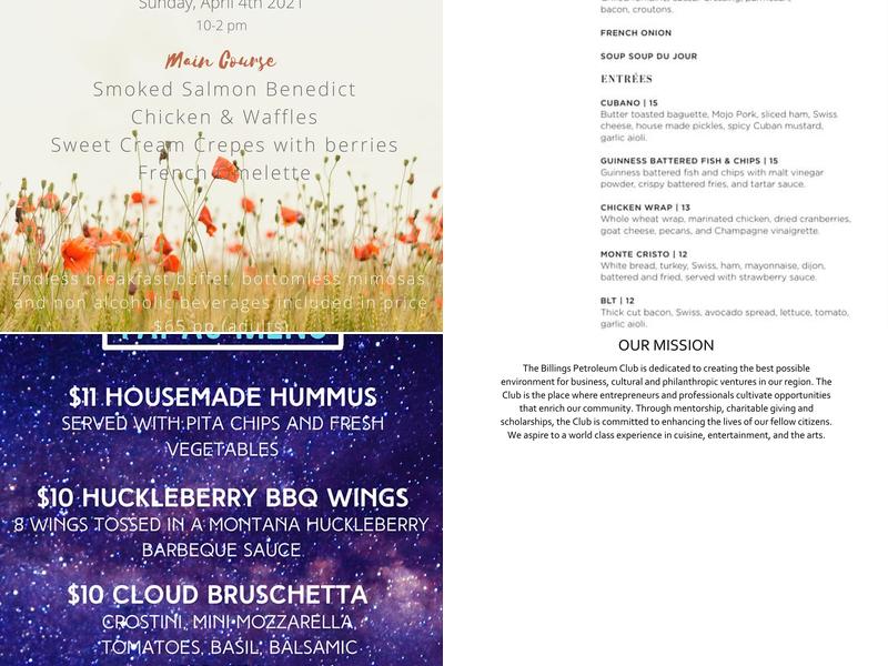 Billings Petroleum Club Menu