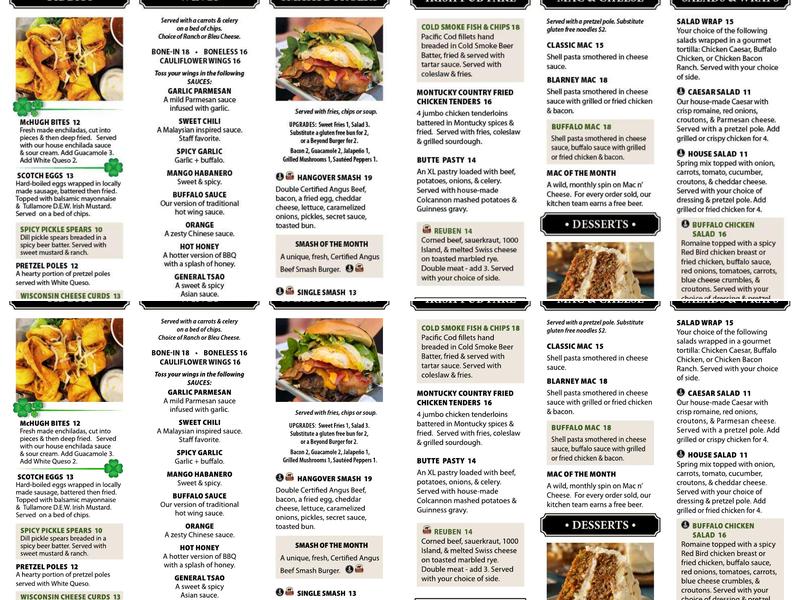 Thomas Meagher Bar Menu