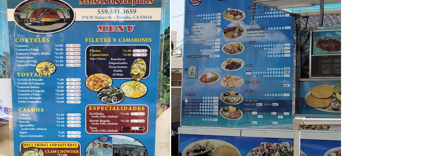 Mariscos Los Compadres Menu