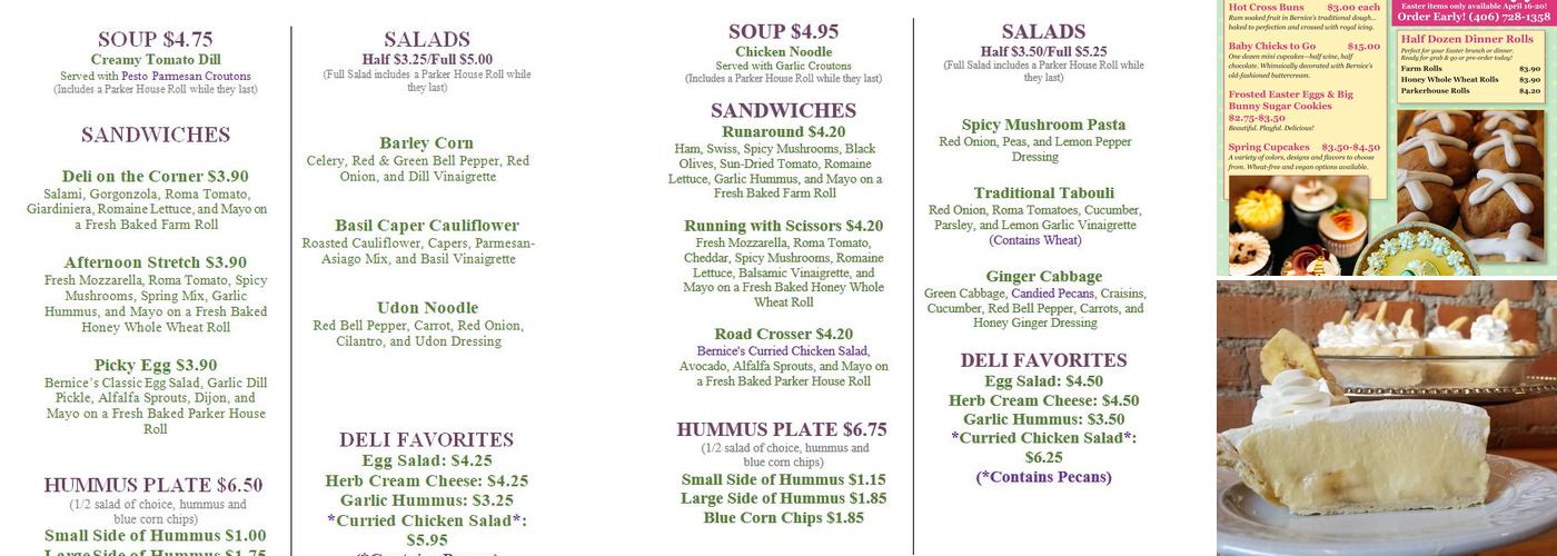 Bernice's Bakery Menu
