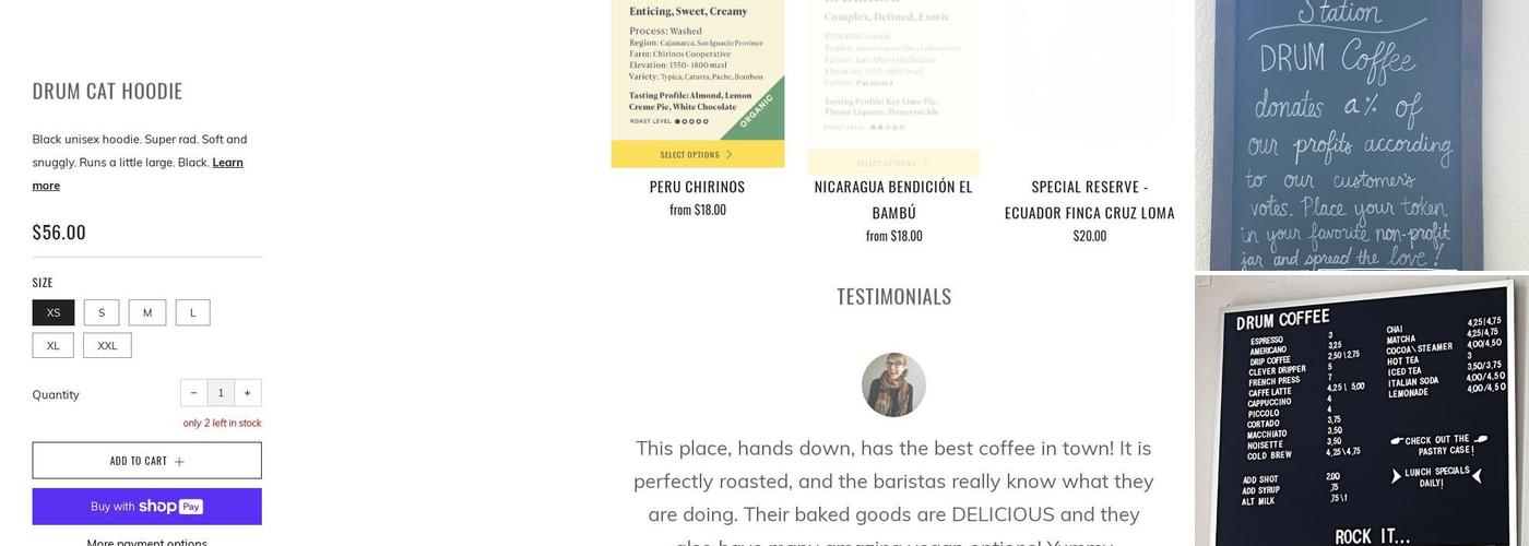 Drum Coffee Roasting Menu