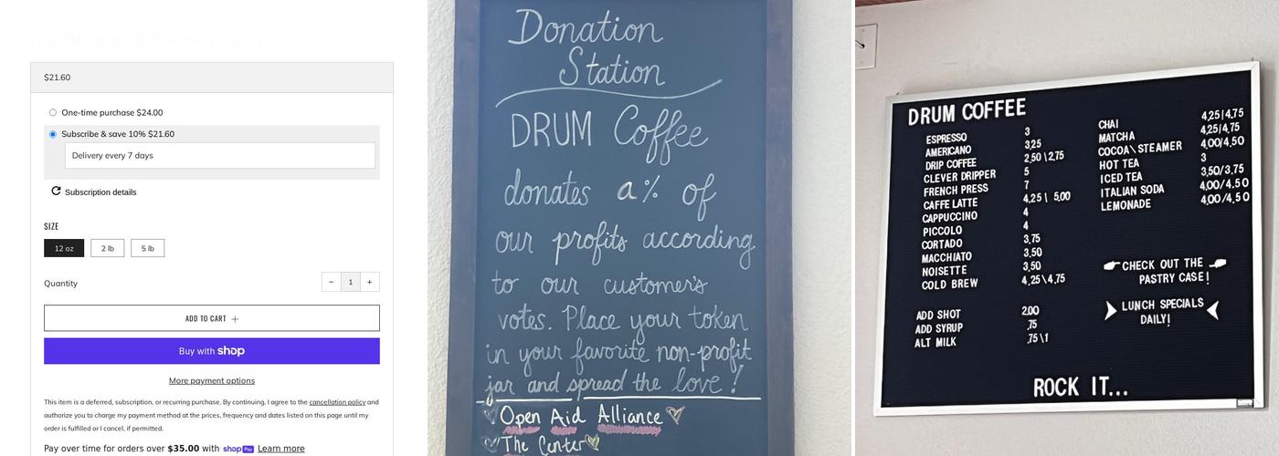Drum Coffee Roasting Menu