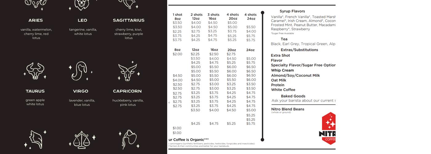 Nitro Coffee Menu