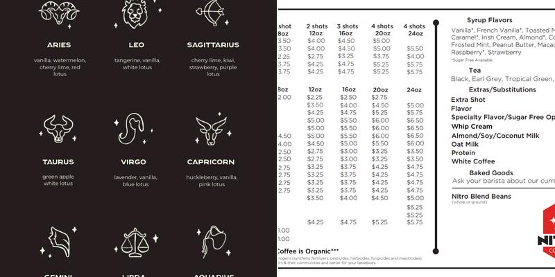Nitro Coffee Menu