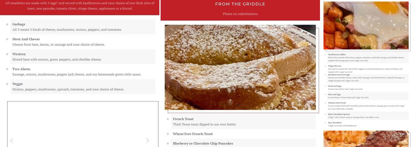 Ruby's Cafe Menu