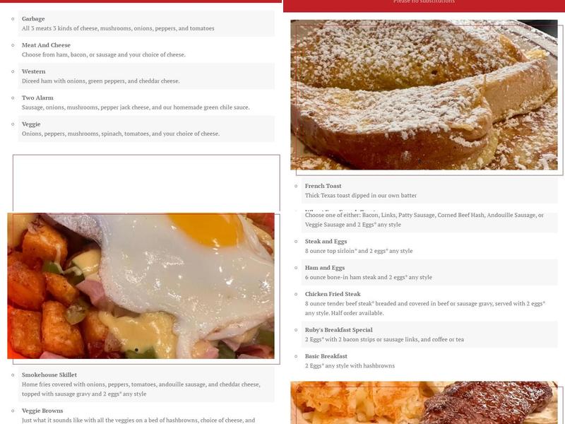 Ruby's Cafe Menu