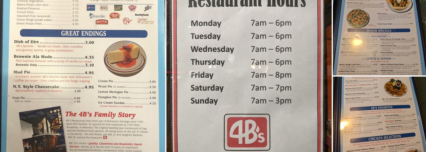 4B's Restaurant Menu