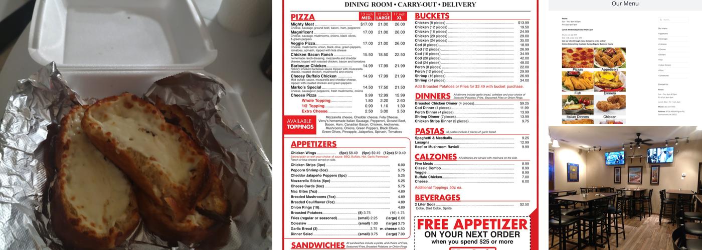 Marko's Pizza Menu