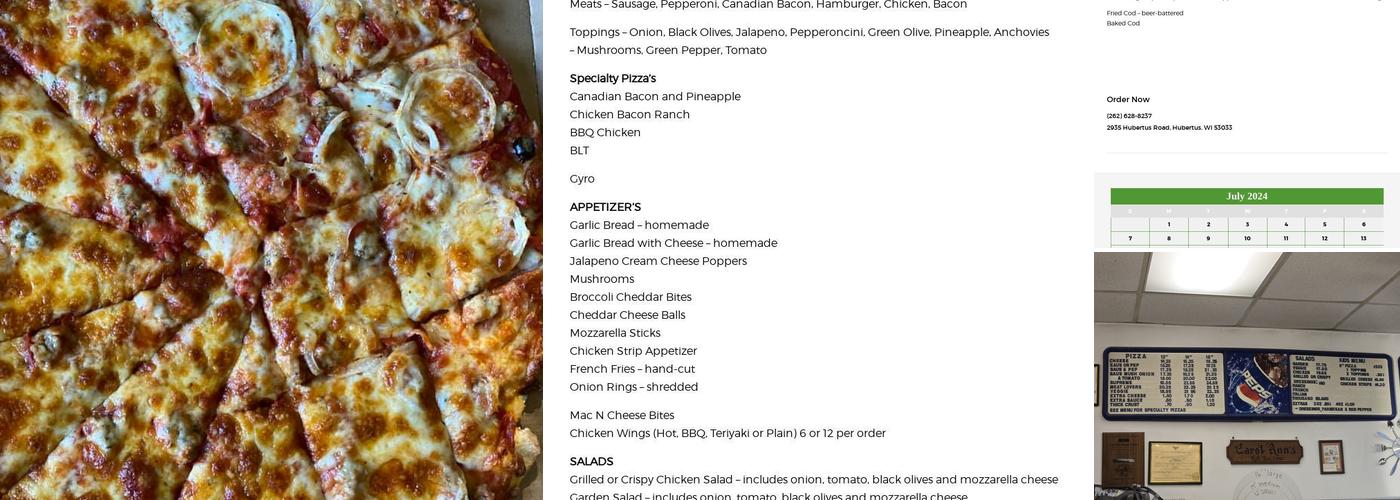 Carol Ann's Pizza LLC Menu