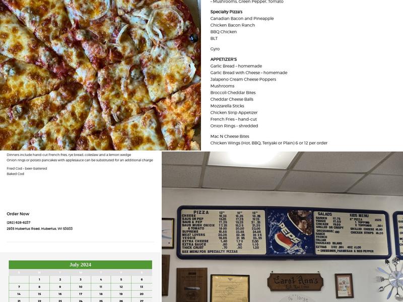 Carol Ann's Pizza LLC Menu
