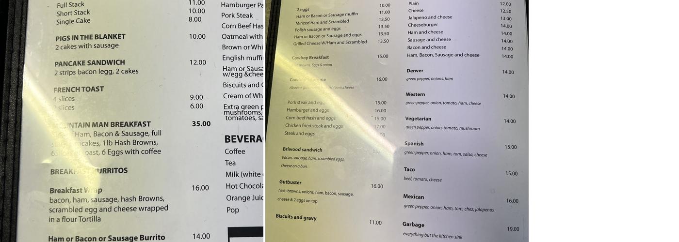 Brian's Top Notch Cafe Menu