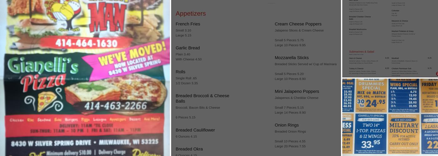Gianelli's Pizza/Chicken Man Menu