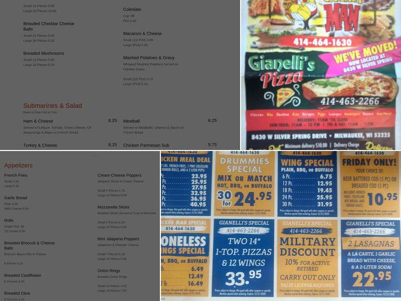 Gianelli's Pizza/Chicken Man Menu