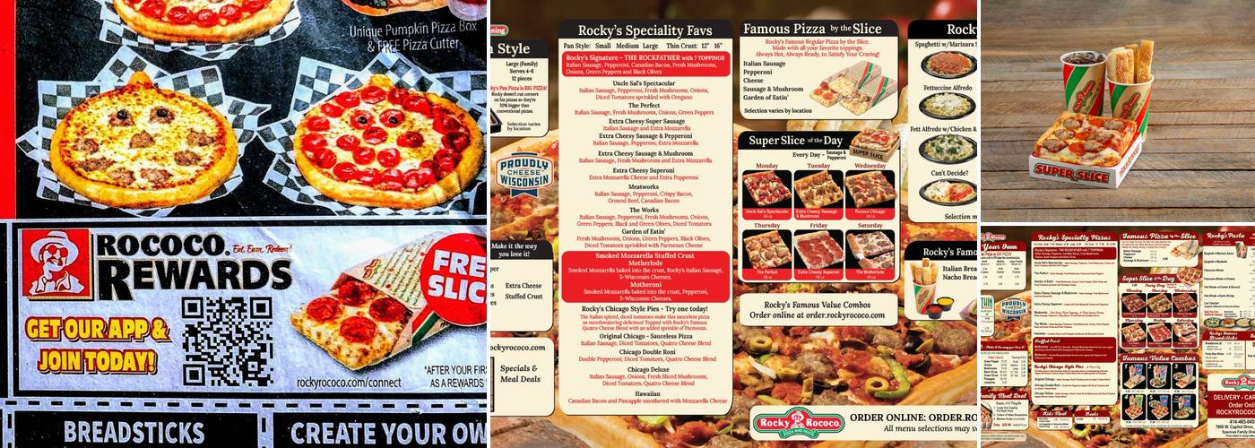 Rocky Rococo Pizza and Pasta Menu