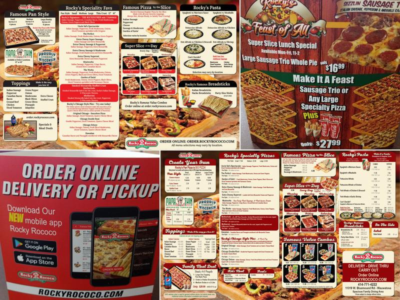 Rocky Rococo Pizza and Pasta Menu